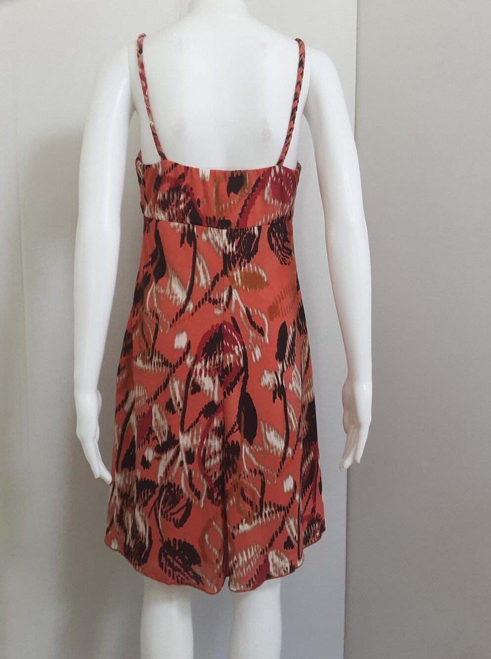 BISOU BISOU Rust Multi-Print Spaghetti Strap Babydoll Dress Sz 12 - Picture 5 of 8